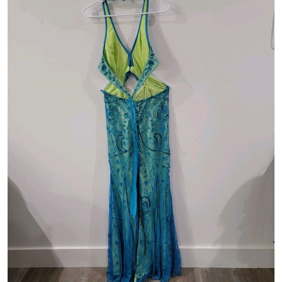 Vintage Y2K Cache Womens Dress Size Large Beaded Iridescent Gown Fairy Floral - Picture 5 of 13